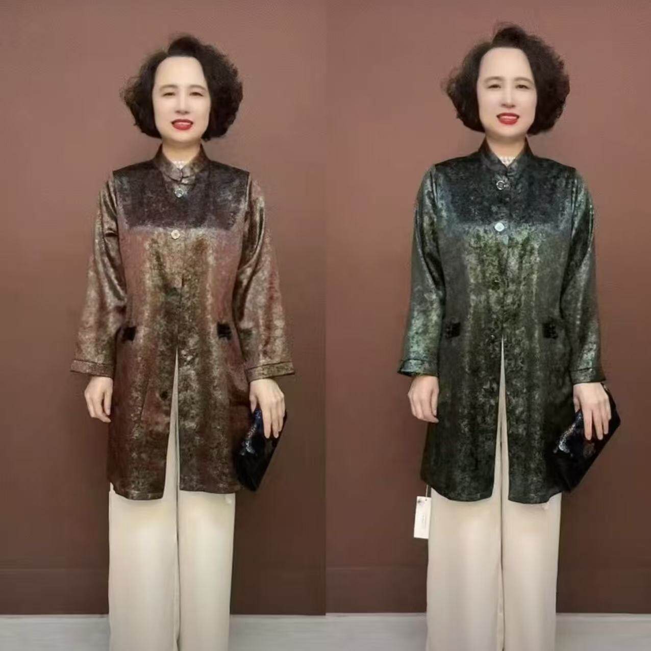 1816春季新款国风女装中长款立领中老年妈妈装新中式国风气质外套