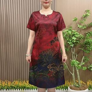 2352 盘扣定位花国风连衣裙 1小个子妈妈夏季 改良旗袍裙中老年女装