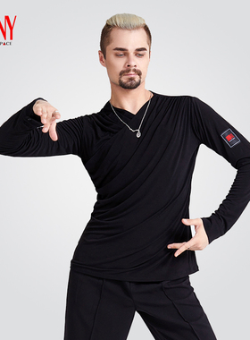 NY纳艺舞蹈服上衣男士拉丁舞服练功服摩登舞V领体型表演服91219S