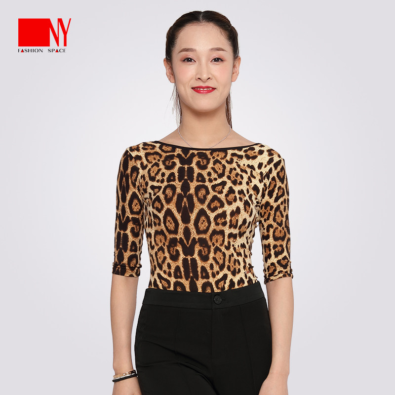 NY纳艺拉丁舞服豹纹连体上衣女摩登舞国标舞练功服舞蹈服16142LD