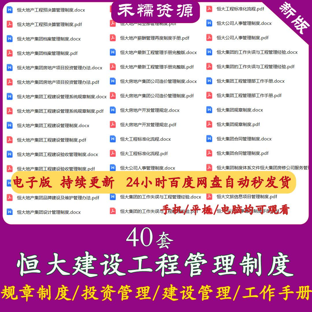 恒大建设工程管理制度工程预决算制度验收制度工程管理手册财务