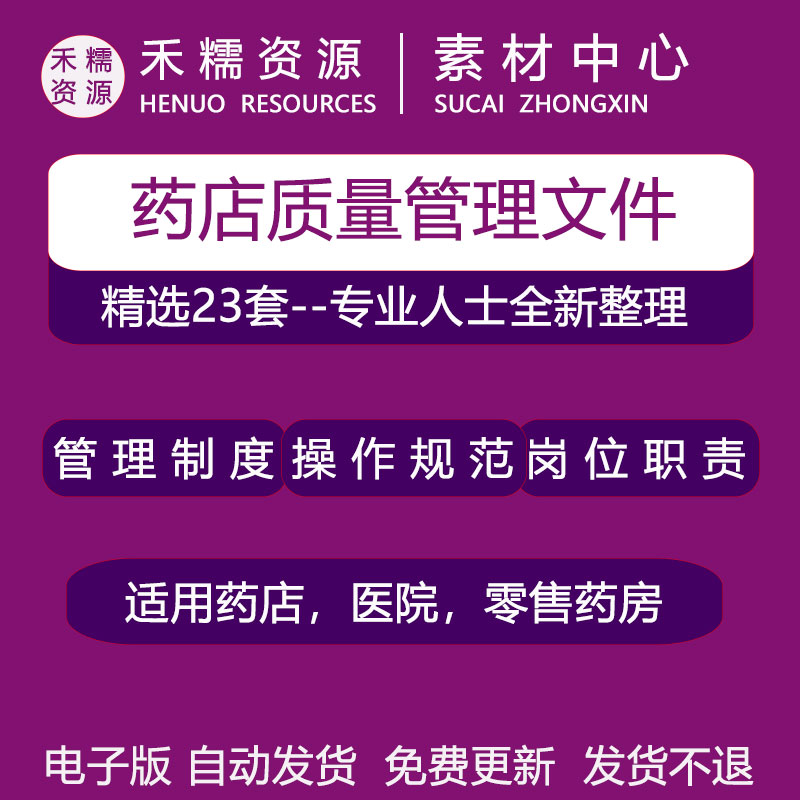 新版GSP零售药店质量管理文件质量管理制度岗位职责操作规程汇编 商务/设计服务 设计素材/源文件 原图主图