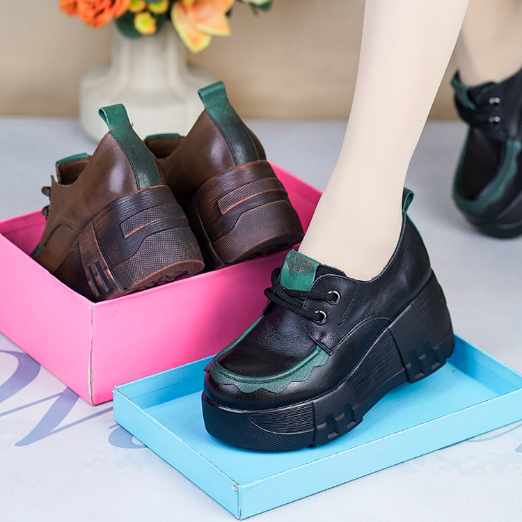 春秋新款复古真皮女单鞋高跟厚底软皮系带女士短靴休闲舒适妈妈鞋,女鞋,深口单鞋,淘宝优惠券,粉丝福利购,淘宝优惠卷