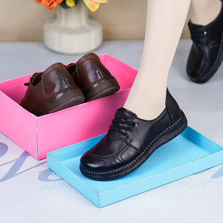 2026年春秋款软皮软底妈妈鞋真皮老人防滑舒适中年系带单鞋皮鞋女,女鞋,深口单鞋,淘宝优惠券,粉丝福利购,淘宝优惠卷