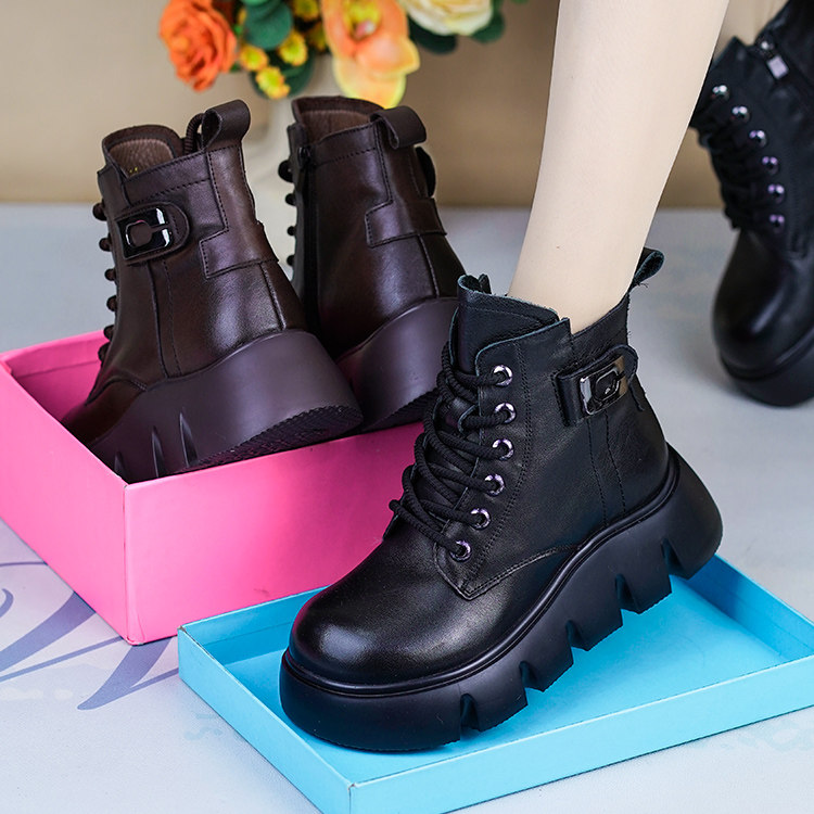 2025冬季新款真皮复古马丁靴女英伦风圆头百搭厚底加绒羊毛短靴,女鞋,马丁靴,淘宝优惠券,粉丝福利购,淘宝优惠卷