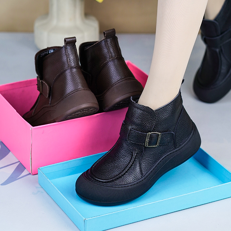 秋冬新款真皮平底百搭加绒马丁靴