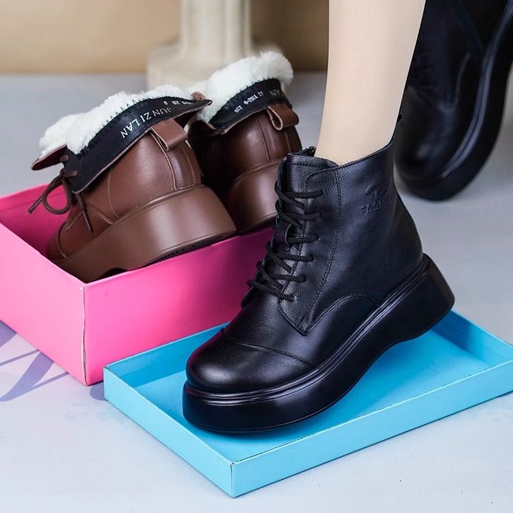 冬季新款皮毛一体羊毛马丁靴女加绒保暖棉靴真皮松糕厚底防滑短靴,女鞋,马丁靴,淘宝优惠券,粉丝福利购,淘宝优惠卷