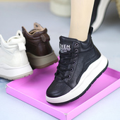 真皮羊毛马丁靴女秋冬新款 厚底软皮系带高帮单鞋 轻便舒适加绒短靴