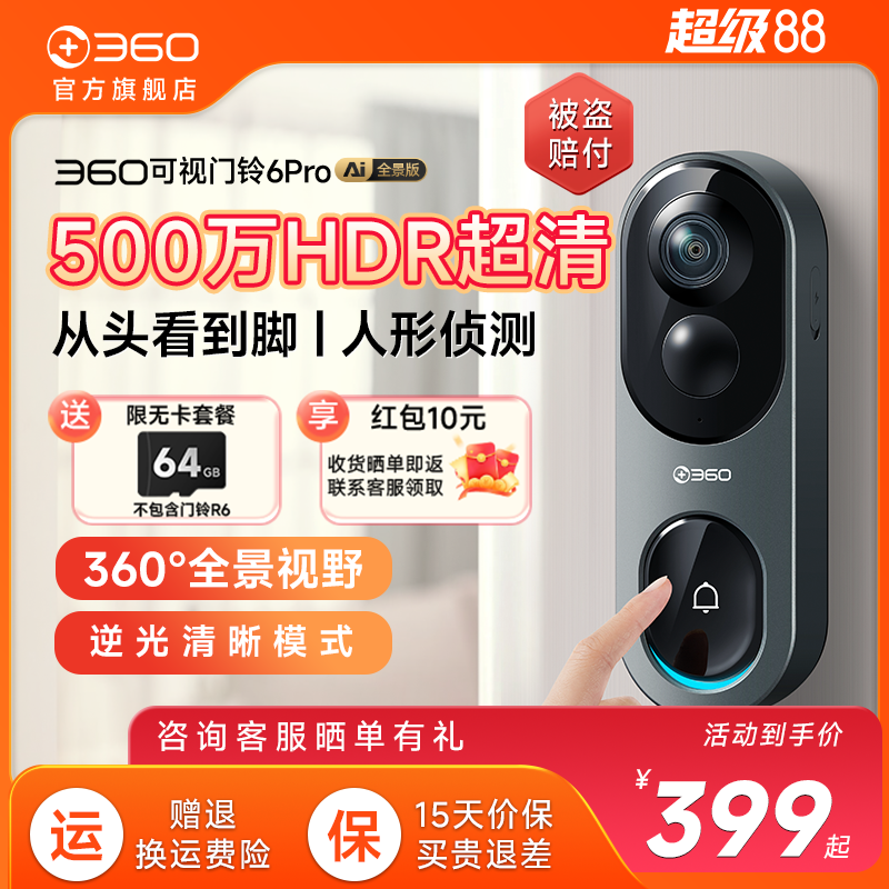 360鱼眼门铃门口全景监控