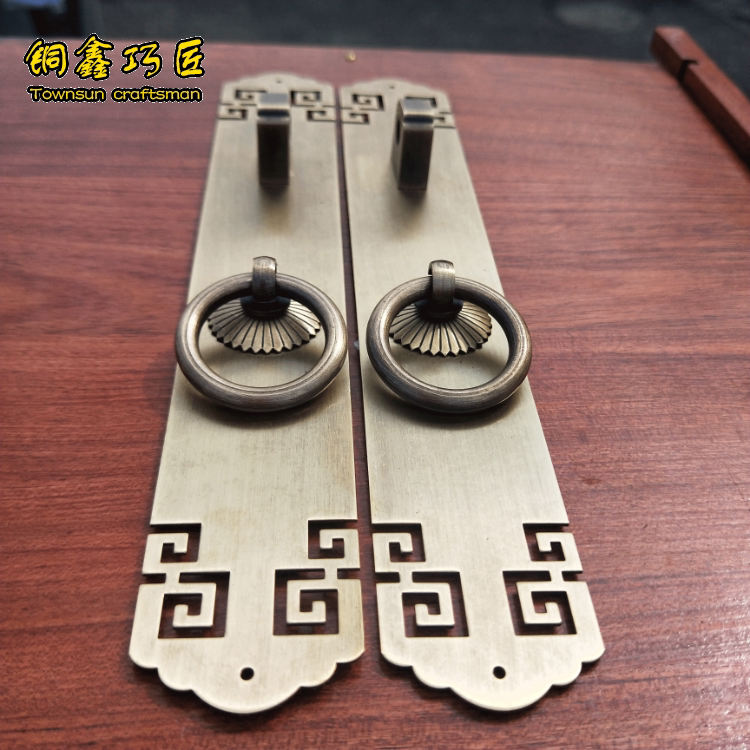 中式仿古纯铜衣柜门把手 双开橱柜铜拉手 古典家具五金鞋柜拉手