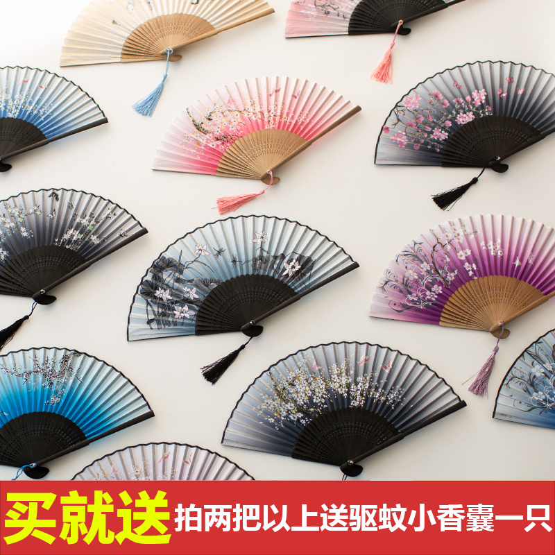 扇子折扇中国风舞蹈扇女夏季折叠扇古装儿童小复古布古典古风礼物