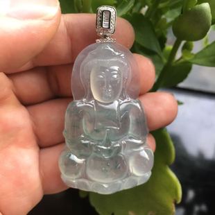 六小福珠宝翡翠吊坠挂件观音男款 扣头18k白金万能钻石扣定制镶嵌