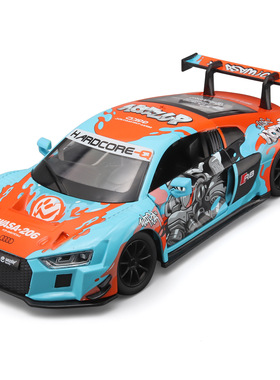 仿真1:24奥迪R8LMS赛车模型前轮可转向蓝橙色合金玩具汽车收藏版