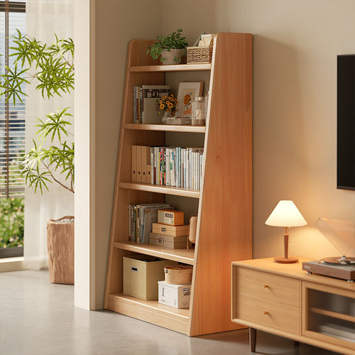 全实木梯形书架电视柜侧边置物架高级感书柜窄款简易不占空间书架