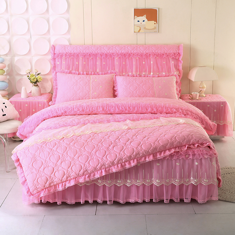 2025新款公主夹棉床裙四件套蕾丝花边夹棉防滑床罩被套枕套4件套