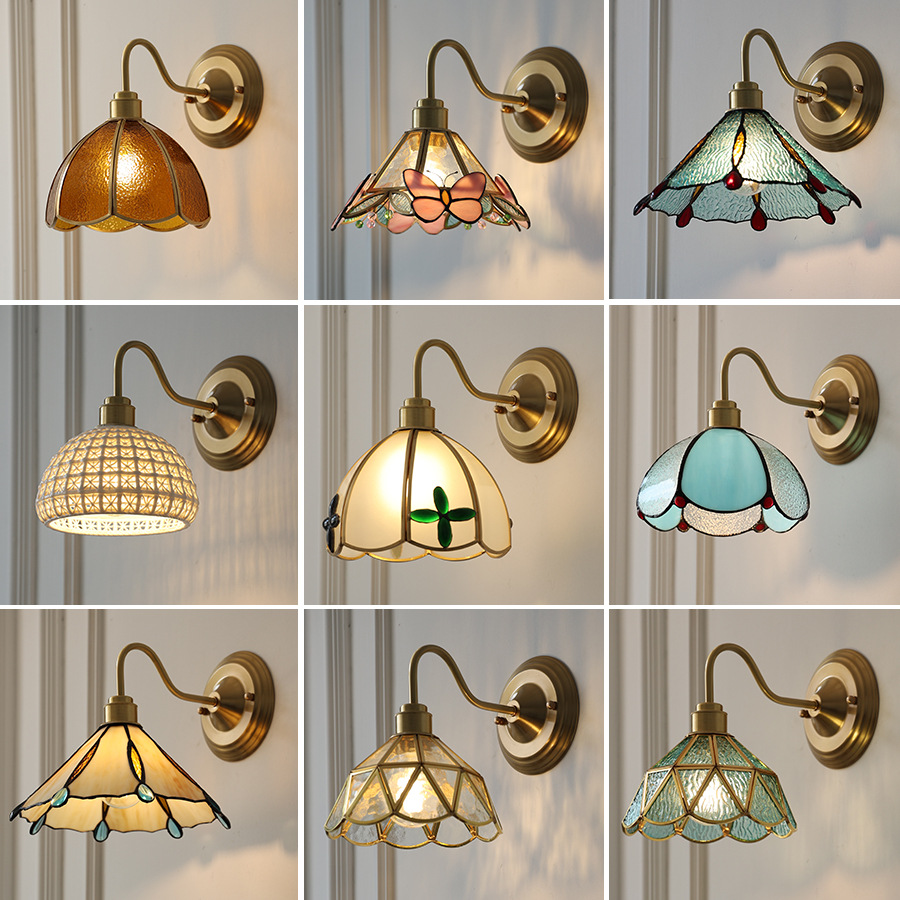 日式美式复古文艺黄铜玻璃壁灯北欧民宿过道床头楼梯创意卧室灯具