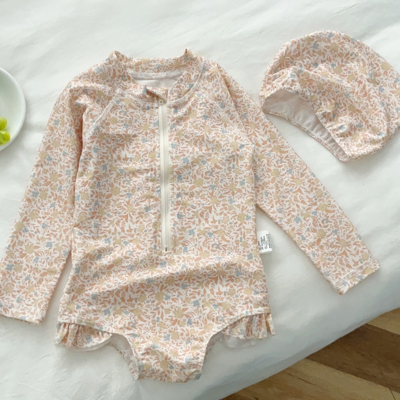 女童ins新款碎花连体泳衣