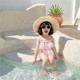 2024韩版 新款 儿童分体洋气泳衣粉色格子梦幻网纱可爱儿童分体泳衣