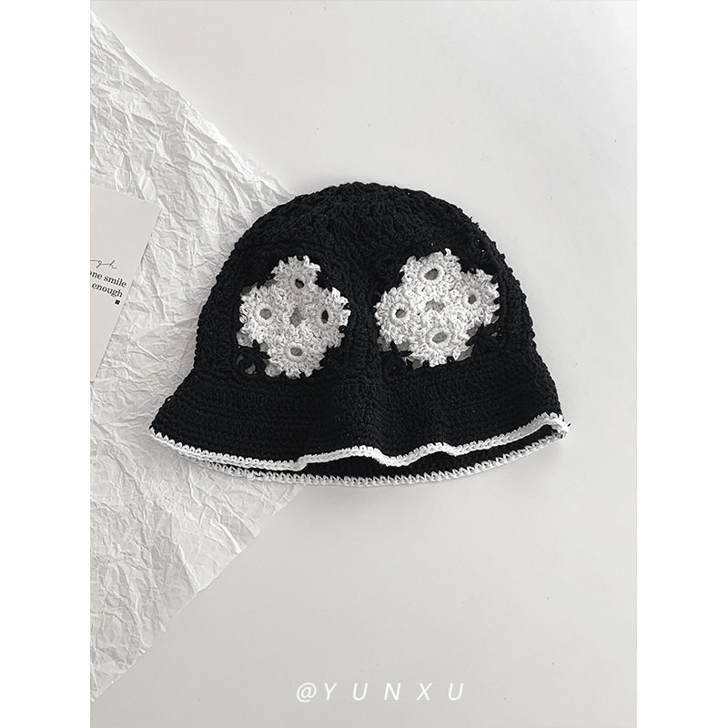 允旭/白敬亭同款帽子女日系手工钩花镂空针织盆帽百搭毛线渔夫帽