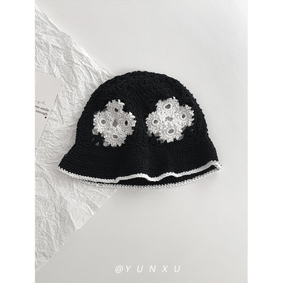允旭/白敬亭同款帽子女日系手工钩花镂空针织盆帽百搭毛线渔夫帽