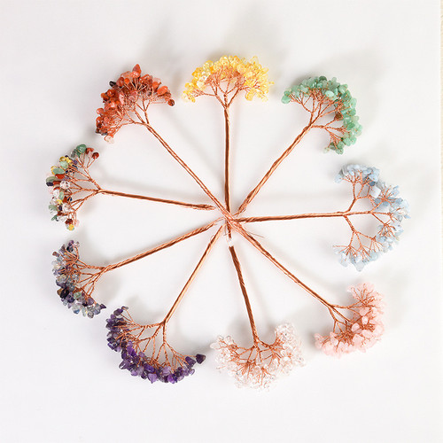 天然水晶原石手工发财树摆件多宝碎石家居客厅办公室桌面装饰品