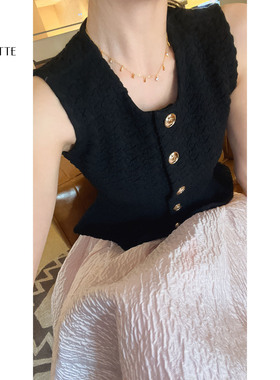 遇儿推荐【小赫本马甲～必入款！】气质排扣黑色马夹20250034