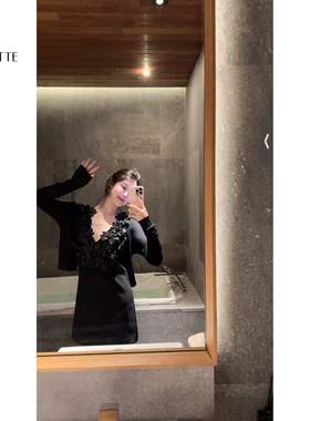 遇儿推荐【盛夏午后】气质黑色花朵花朵吊带 夏季连衣裙20240066