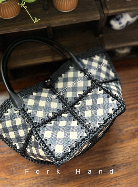 叉子手工钩针编织荔枝纹黑色菱格皮片材料包皮配件