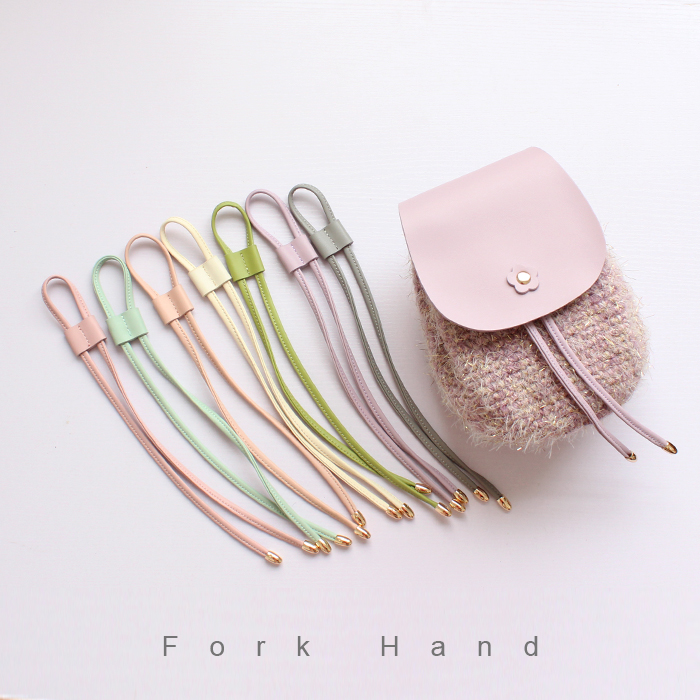 叉子手工diy钩针拼布包配件马卡龙色系真皮水桶包抽绳diy材料带子