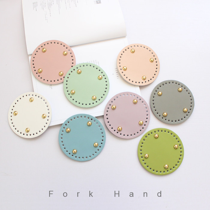 叉子手工皮艺真皮圆形12/16cm马卡龙色钩针水桶包底编织辅料材料