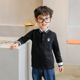 2025新款春装儿童POLO衫长袖男童t恤翻领打底衫纯棉薄款小童童装