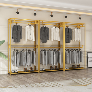 铁艺服装店衣架展示架落地式男女装货架陈列挂衣服架金色中岛架