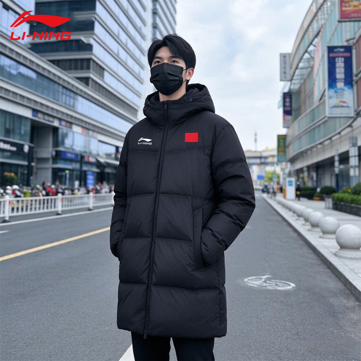 李宁羽绒服男款冬季2026新款中长款青少年网店国标旗子款正品