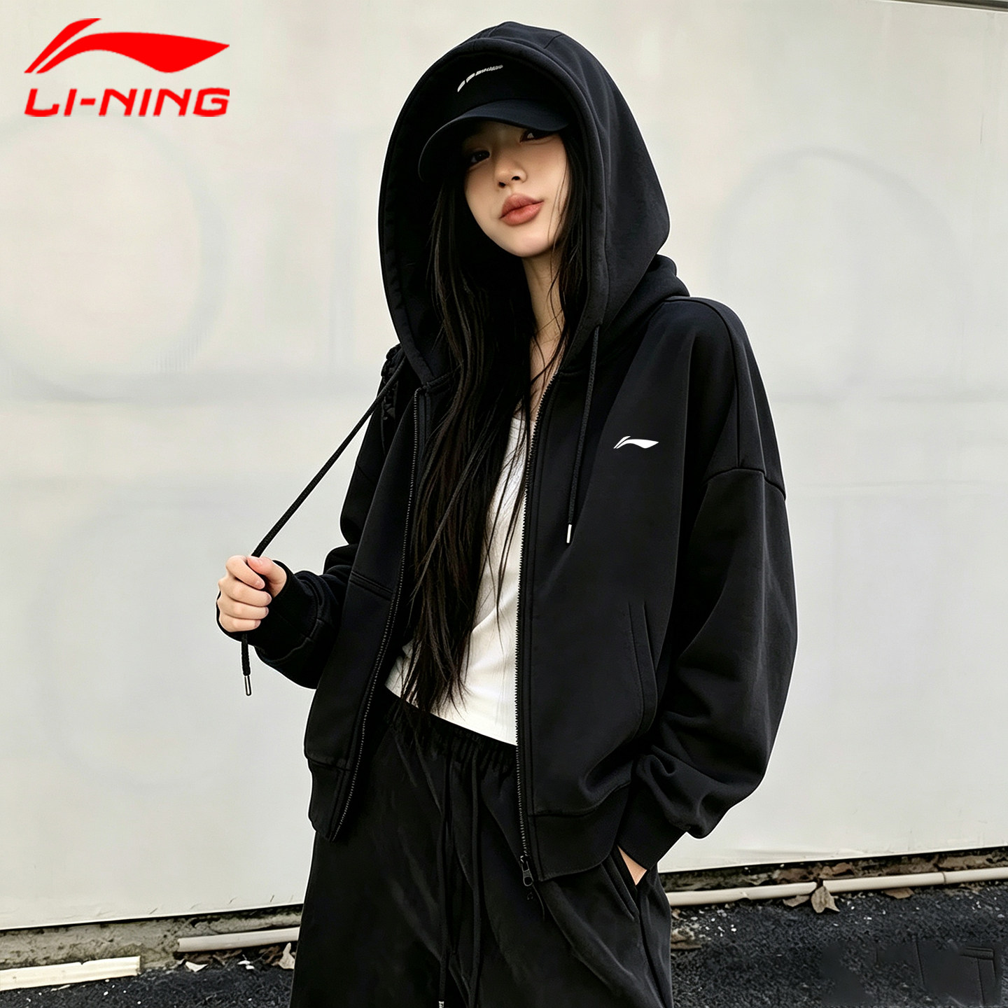 李宁外套女士连帽开衫秋季新款韩系卫衣运动服休闲上衣慵懒风宽松