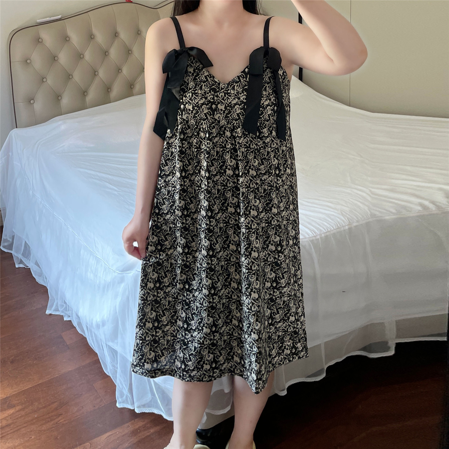 吊带睡裙女夏季莫代尔冰丝甜美网红风加肥加大码纯欲风睡衣家居服