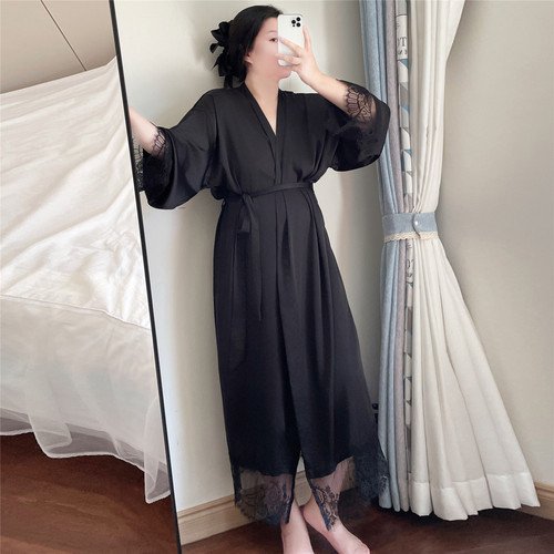 2-300斤加肥加大码女装胖mm性感睡衣冰丝过膝长款纯欲宫廷风睡袍
