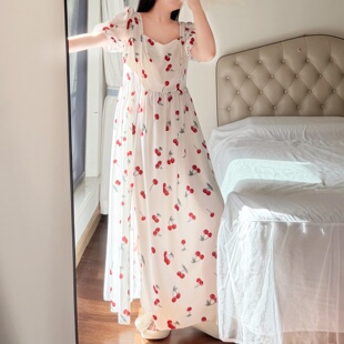 加大码胖妹妹mm200斤连衣裙女夏季薄款宽松显瘦碎花海边度假长裙