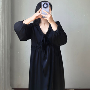 睡衣女家居服 2025新款 特大码 胖MM宽松显瘦法式 纯欲风性感蕾丝长款