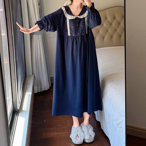 加肥大码胖mm300斤秋新款睡衣女韩版家居服刺绣长袖宽松睡裙透气