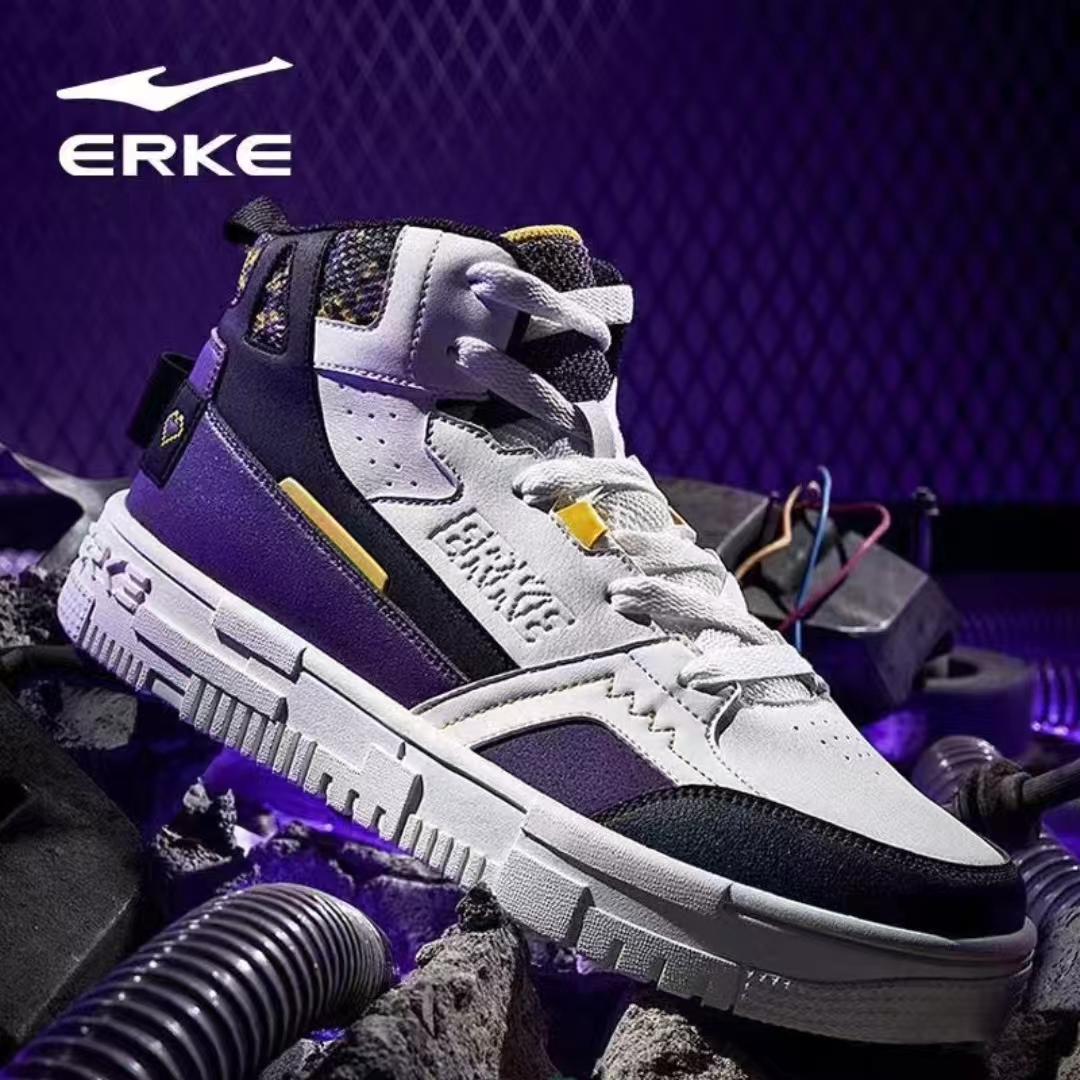 鸿星尔克男鞋2025新款秋冬季高帮休闲板鞋男款皮面防水男士运动鞋