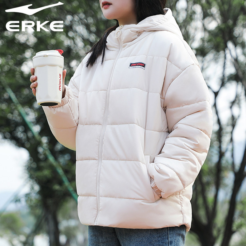 鸿星尔克棉服女断码正品冬季连帽宽松羽绒服休闲百搭保暖运动外套