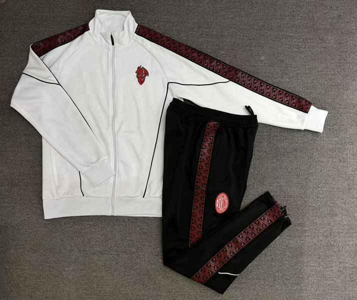 ac米兰2526白色长袖足球训练服球衣外套男出场热身健身长裤运动服