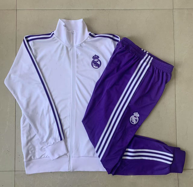 皇马2526复古白色长袖足球训练服球衣外套男出场热身健身运动队服
