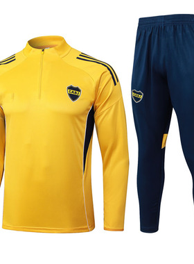 博卡青年黄色长袖球衣男2526冷门新款足球训练服出场热身健身队服