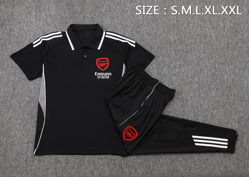 阿森纳黑色短袖polo球衣男2526足球训练服速干透气长裤运动新队服