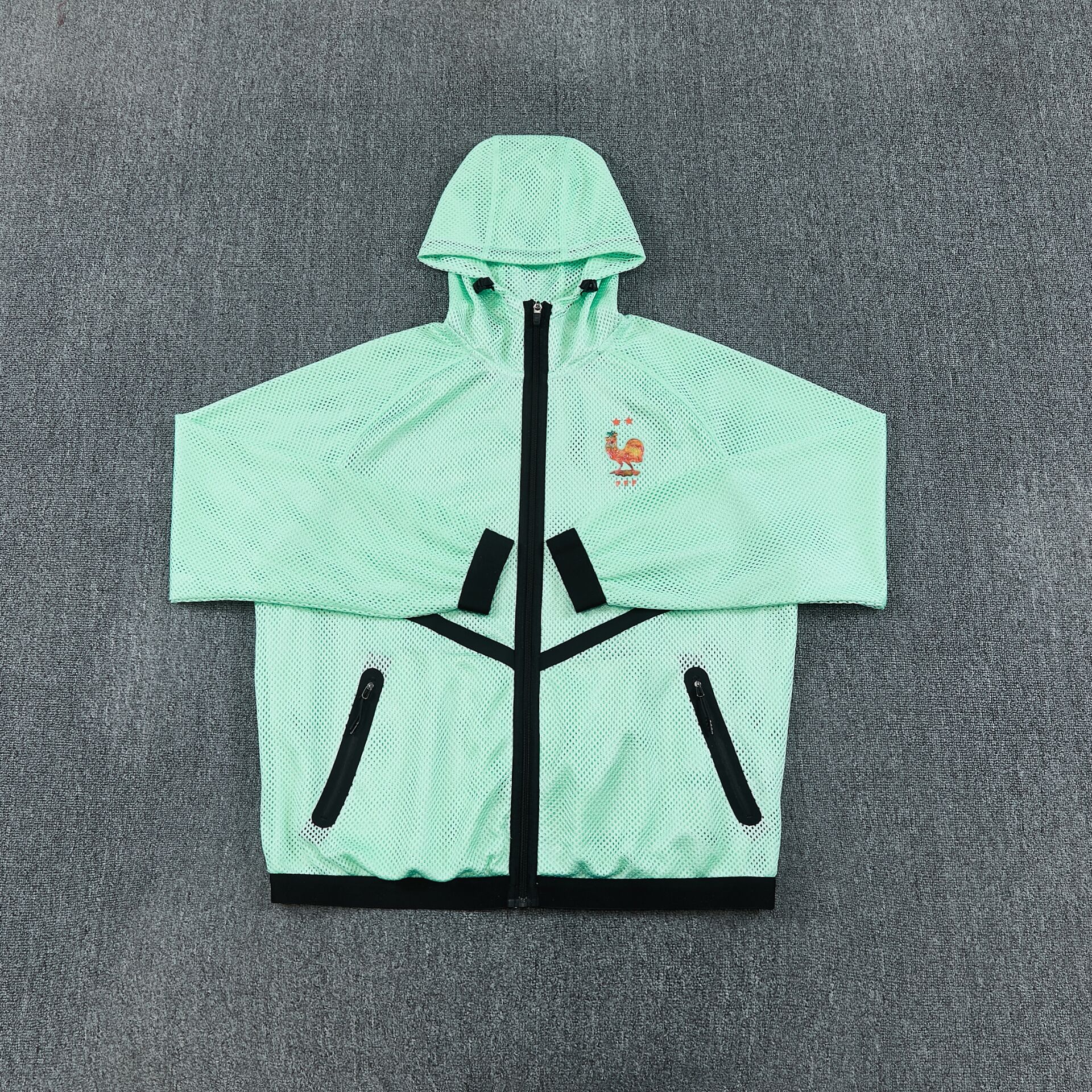 法国网孔长袖连帽足球训练服拉链外套2627薄荷绿春秋男女跑步运动