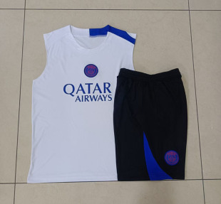 巴黎白色无袖足球训练服背心球衣男2526新款速干健身短裤运动队服