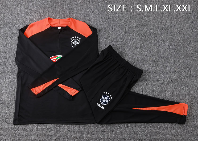 巴西黑色长袖球衣男2526新款足球训练服出场热身健身跑步运动队服