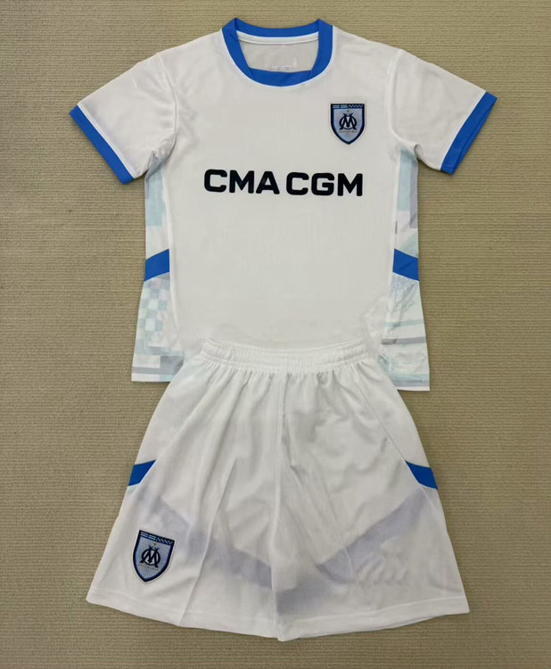 马赛白色短袖足球训练服套装25赛季男生速干定制团体运动比赛热身