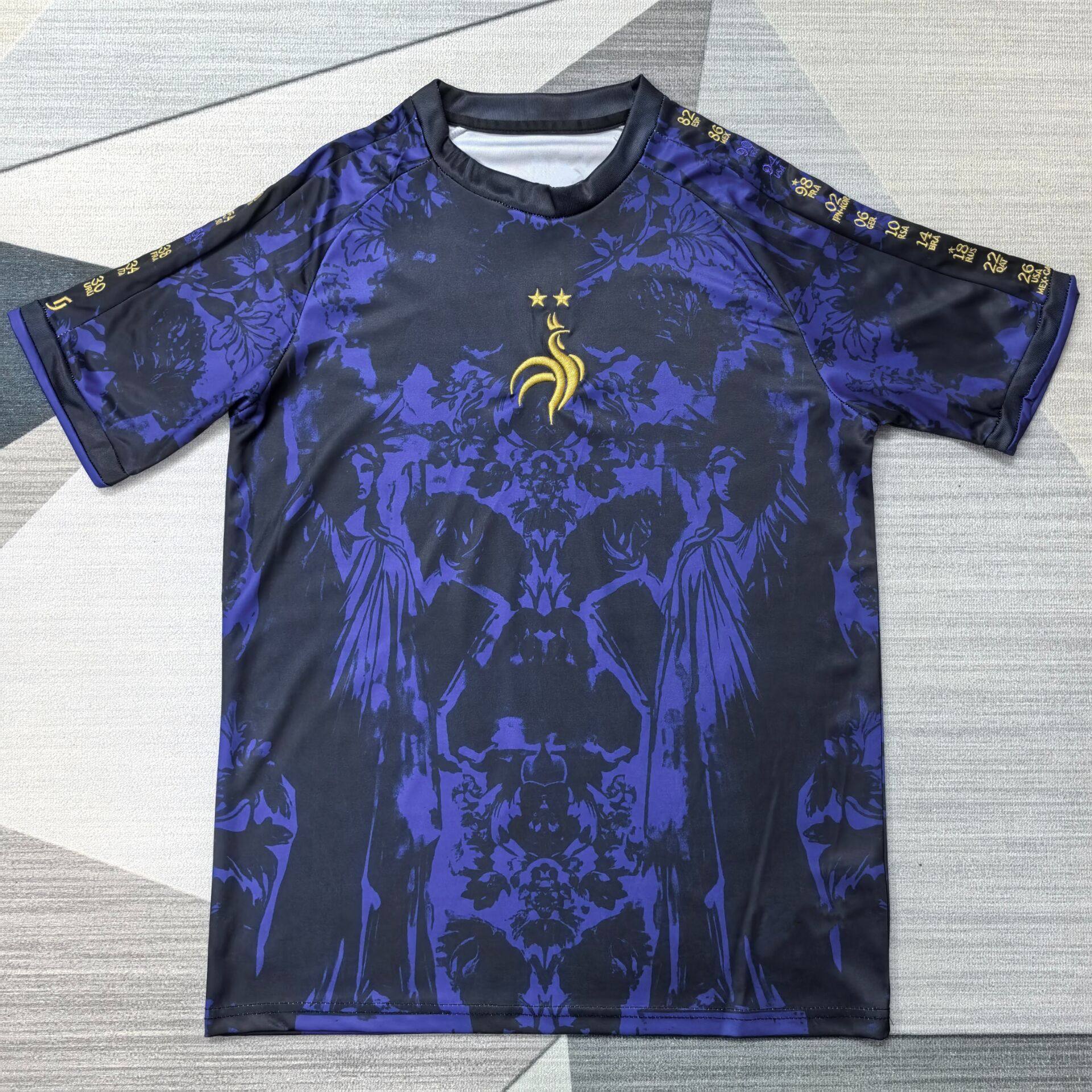 法国复古夏季足球训练服上衣2627新款紫蓝色男女定制速干运动比赛